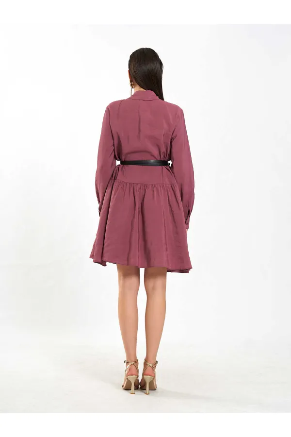 111703 Belted Ruffled Asymmetrical Dress