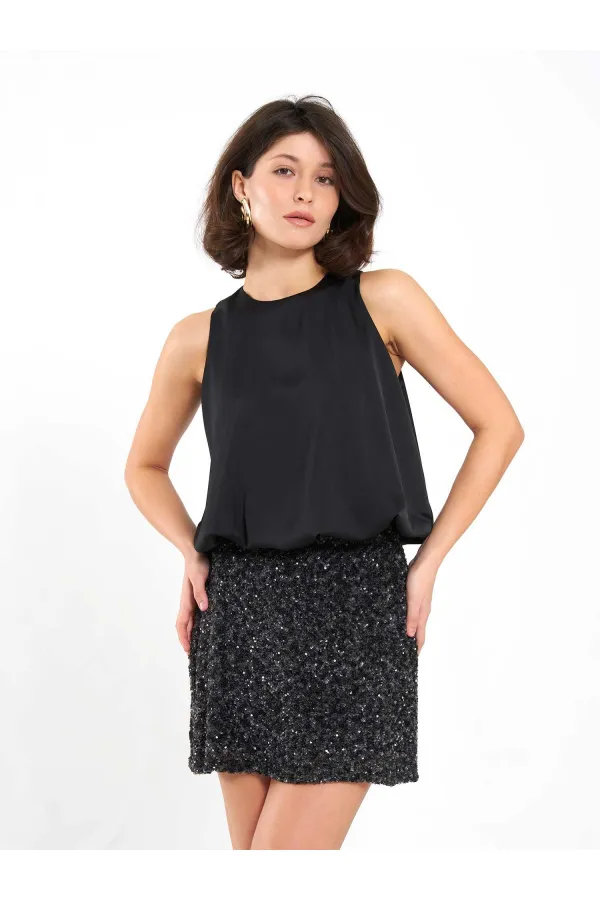 Jupe courte à sequins en forme de cloche (041184)