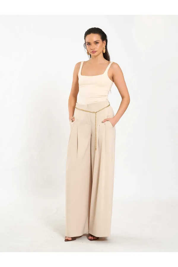 031641 Double Pleated Trousers with Trim