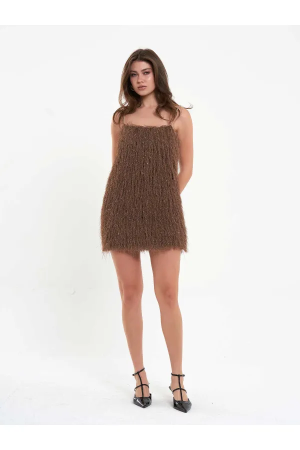 111658 Saçaklı Mini  Elbise