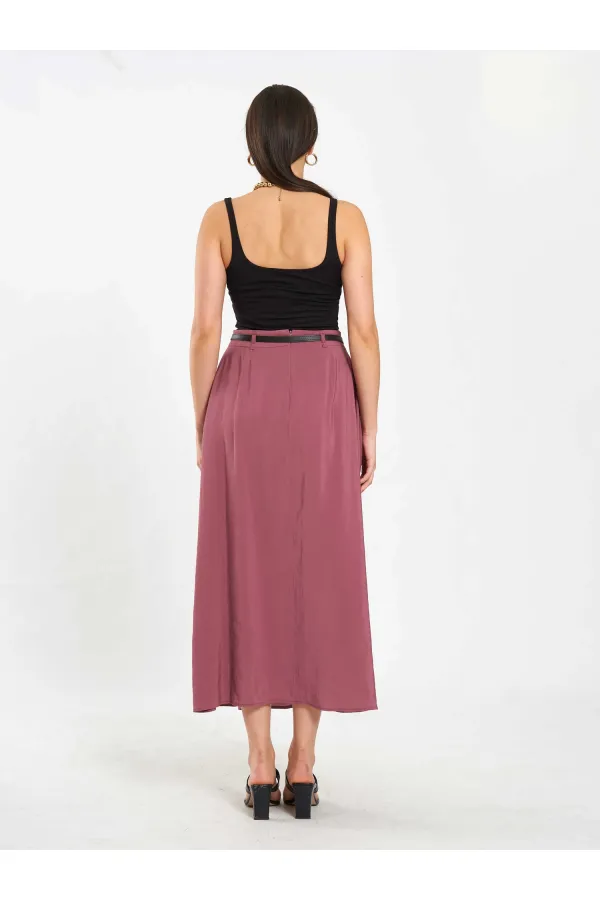 041164 A Pileli Kemerli Midi Etek