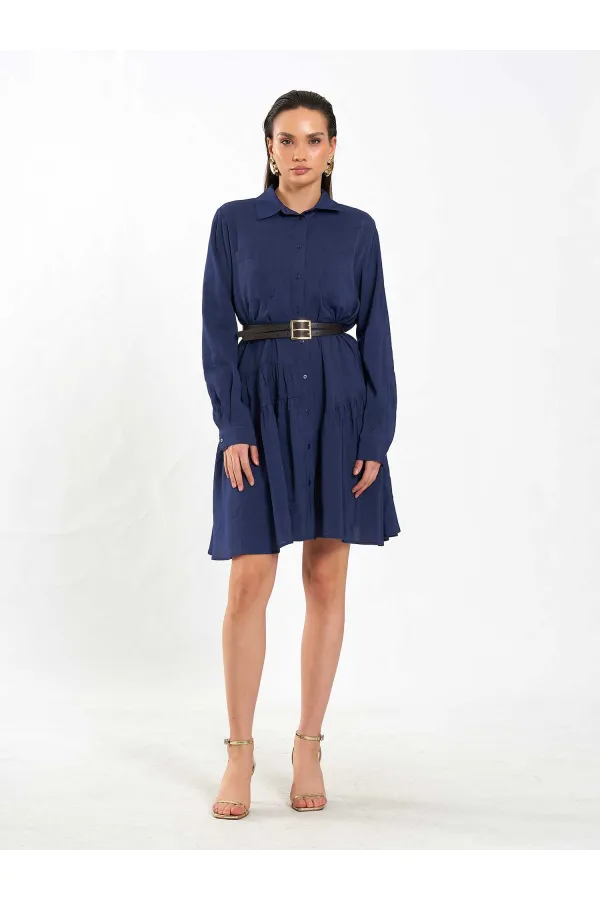 111703 Belted Ruffled Asymmetrical Dress