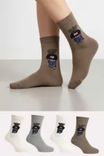 Chaussettes d'hiver épaisses en laine d'alpaga pour femme, motif ours en peluche, lot de 4