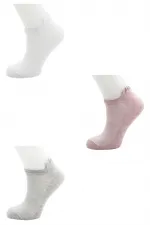 Lot de 3 paires de chaussettes en coton pour femmes, ornées de pierres et de lettres colorées.