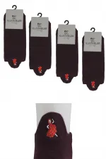 Chaussettes courtes en coton brodé bordeaux pour femme, lot de 4