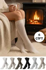 Chaussettes hautes en laine pour femme, multicolores, lot de 6