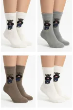 Chaussettes d'hiver épaisses en laine d'alpaga pour femme, motif ours en peluche, lot de 4