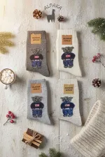 Chaussettes d'hiver épaisses en laine d'alpaga pour femme, motif ours en peluche, lot de 4