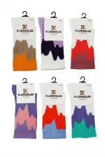 Chaussettes de tennis colorées pour femmes, en coton, à motifs, lot de 6