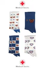 Kadın Diyabetik Lastiksiz Şeker Çorabı Sıkmayan Pamuklu Desenli Soket Çorap Çok Renkli 4'Lü Paket