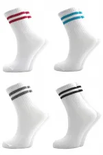 Women's Colorful Striped White Ankle Tennis Socks College 4-Pack