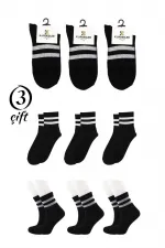 Unisex White 2 Striped Black Half-Cuff Tennis Socks College 3-Pack