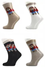 Chaussettes courtes en coton à motif ours coloré pour femmes, lot de 4