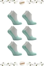 Kadın Pamuklu Dikişsiz Görünmez Kaydırmaz Topuk Silikonlu Babet Çorap Turkuaz 6'Lı Paket