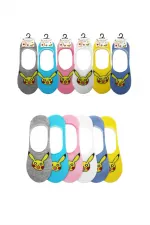 Chaussettes en coton colorées pour femmes, motif dessin animé, talon invisible antidérapant, semelle intérieure en silicone, lot de 6