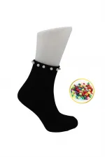 Chaussettes courtes colorées en coton pour femme, ornées de perles, lot de 4