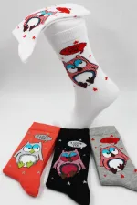 Unisex Owl Pattern Cotton Socks, 4-Pack