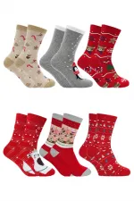 Yılbaşı Noel Christmas Desenli Soket Çorap Renkli 6'Lı Paket