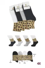 Unisex Leopard Print Cotton Tennis Socks, 4-Pack