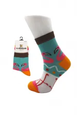 Chaussettes en coton à demi-revers colorées pour femmes, motif flamant rose, lot de 6