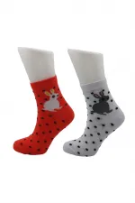 Kadın Çok Renkli Yarım Konç Pamuklu Çorap Tavşan Desenli 4'Lü Paket