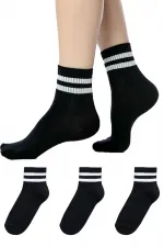 Unisex White 2 Striped Black Half-Cuff Tennis Socks College 3-Pack