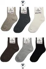 Kadın Lambswool Yün Kışlık Çok Renkli Yarım Konç Çorap 6'Lı Paket