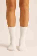 Kadın Pamuklu Soket Uzun Çorap Beyaz 6'Lı Paket