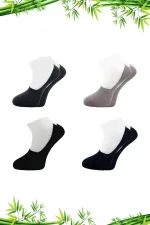 Men's Bamboo Ballet Flats Assorted Colorful Socks Seamless Invisible Non-Slip Silicone Heel 4-Pack