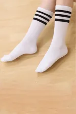 Unisex Renkli Siyah 3 Çizgili Beyaz Soket Tenis Çorap Kolej 3'Lü Paket