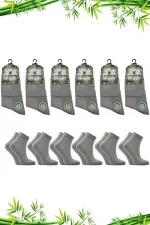 Kadın Bambu Yarım Konç Dikişsiz Düz Çorap Gri 6'Lı Paket