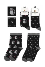 Chaussettes courtes en coton à motif chat coloré pour femme, lot de 2