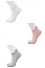 Kadın Çok Renkli Şerit Taş Işlemeli Pamuklu Patik Çorap 3'Lü Paket