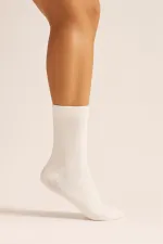 Kadın Pamuklu Soket Uzun Çorap Beyaz 6'Lı Paket