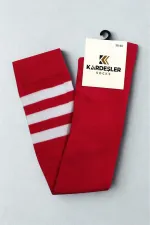 Beyaz Çizgili Kırmızı Diz Üstü Pamuklu Çorap
