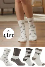 Women's Lambswool Wool Thick Winter Ankle Socks, 4-Pack