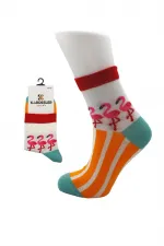 Chaussettes en coton à demi-revers colorées pour femmes, motif flamant rose, lot de 6
