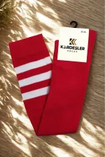 Beyaz Çizgili Kırmızı Diz Üstü Pamuklu Çorap