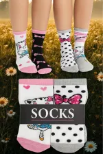 Çoçuk Çok Desenli Soket Çorap Renkli 4'Lü Paket