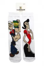 Unisex Colorful Patterned Ankle Socks, Left and Right Sides with Different Popeye and Olive Oyl Designs