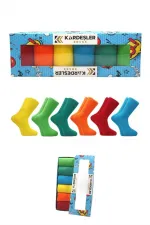 Kadın Çok Renkli Soket Uzun Düz Çorap Dikişsiz 6'Lı Özel Kutu Paket