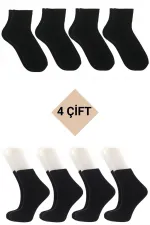 Kadın Pamuklu Yarım Konç Tenis Çorap Siyah 4'Lü Paket