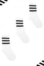 Unisex Renkli Siyah 3 Çizgili Beyaz Soket Tenis Çorap Kolej 3'Lü Paket