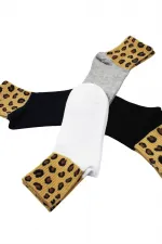 Unisex Leopard Print Cotton Tennis Socks, 4-Pack