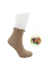 Chaussettes courtes colorées en coton pour femme, ornées de perles, lot de 4