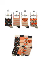 Chaussettes courtes en coton à rayures et cœurs colorés pour femmes, lot de 4