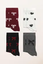 Chaussettes courtes en coton à motifs pour femmes, multicolores, lot de 4