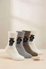 Chaussettes d'hiver épaisses en laine d'alpaga pour femme, motif ours en peluche, lot de 4