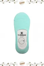 Kadın Pamuklu Dikişsiz Görünmez Kaydırmaz Topuk Silikonlu Babet Çorap Turkuaz 6'Lı Paket