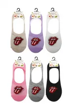 Chaussettes ballerines pour femmes, colorées, en coton à motifs, invisibles, antidérapantes, talon en silicone, lot de 6